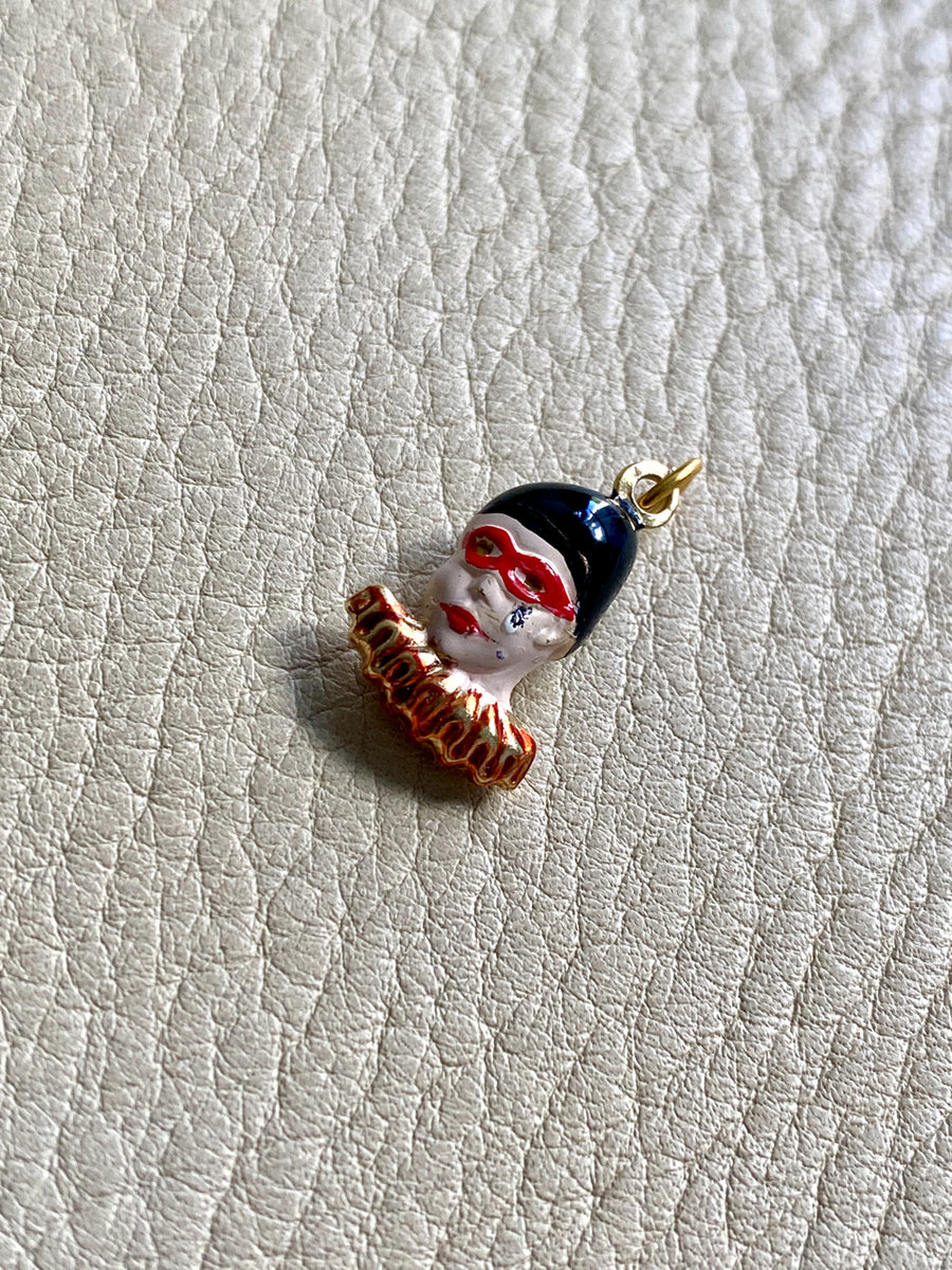 18k Gold and Enamel Harlequin Clown Mime Charm or Pendant