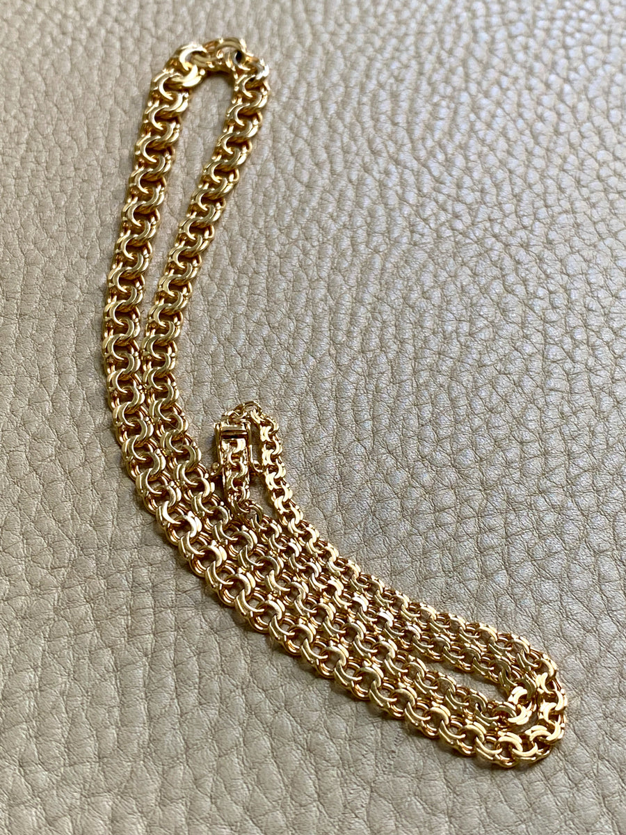 1964 Vintage Graduated Width Double Link Necklace in 18k Yellow Gold - 18 inch length