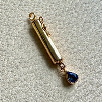 18k Gold Vintage Vessel Pendant with Blue Sapphire Droplet - Poison, Snuff, Secret Message compartment