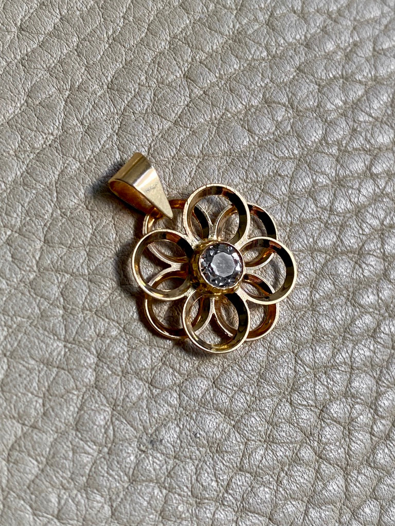 Modernist flower pendant in 18k gold with quartz - Vintage Swedish