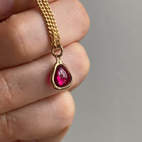 18k gold transparent red stone puffy droplet pendant or charm