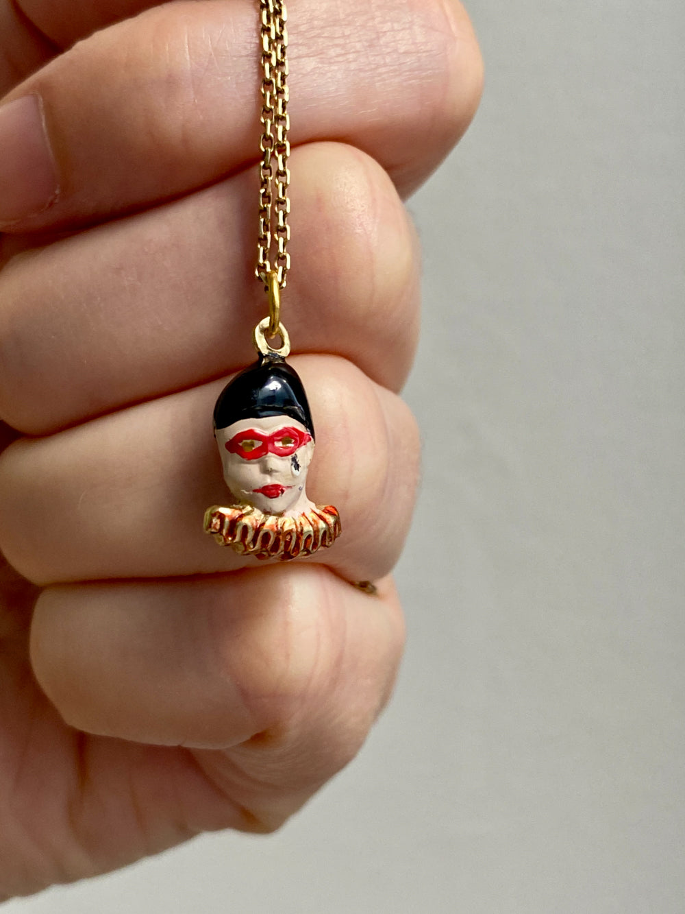 18k Gold and Enamel Harlequin Clown Mime Charm or Pendant