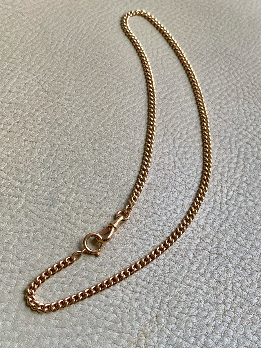 18k Gold Swedish Antique Round Curb Link Watch Chain Necklace - 17.5 inch length