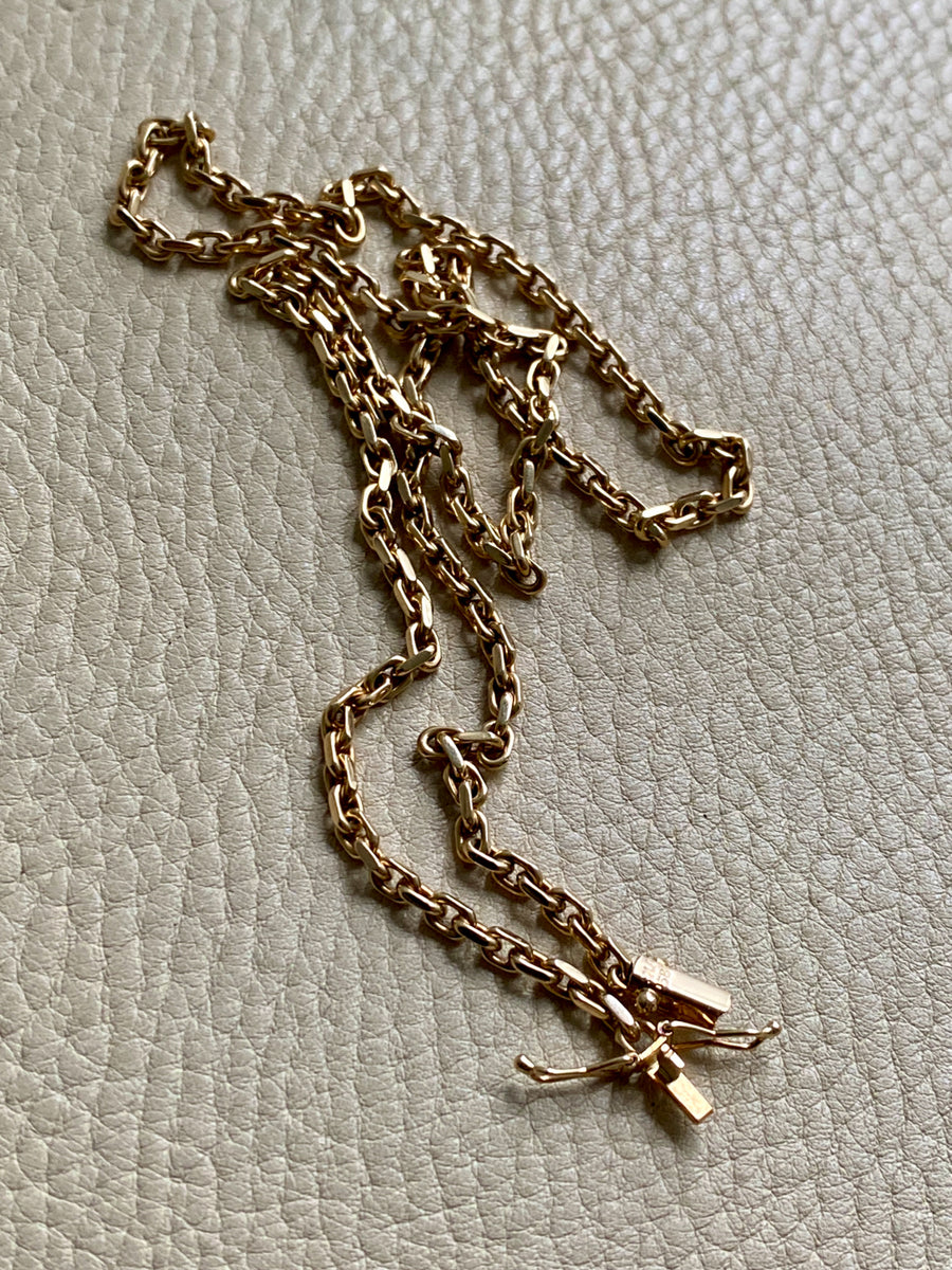 Vintage Danish Chunky Biker Link Chain Necklace in 14k Gold - 20 Inch length