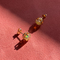 Vintage Opal Earrings in Ruffled 14k gold Setting - 9mm diameter