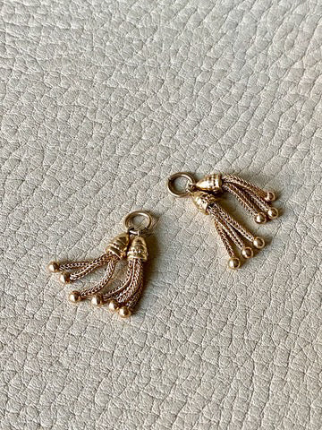 14k Gold Victorian era Linked Pair of Chain Tassels charm or pendant