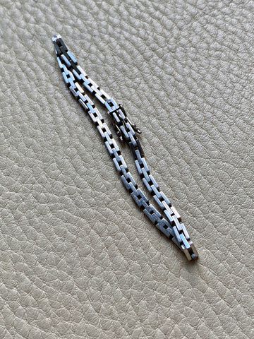 1950s 18k White Gold Vintage Slim Brick Link Bracelet - 7 inch length