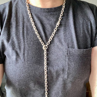 EXCELLENT Chunky Long Sterling Silver Biker Chain Lariat Necklace - Vintage Danish Handmade - 30 inch length