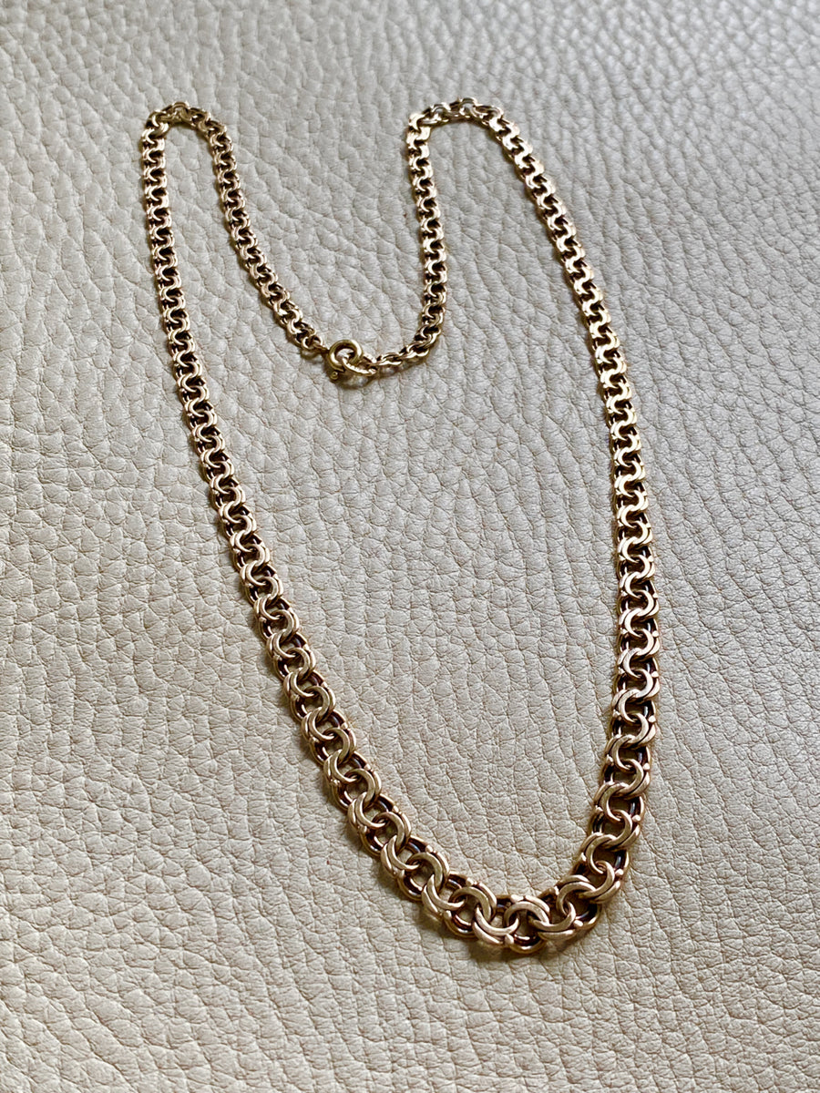 1958 Stockholm Sweden, Double Link Chain Graduated Width Necklace in 18k Gold - 17 inch length