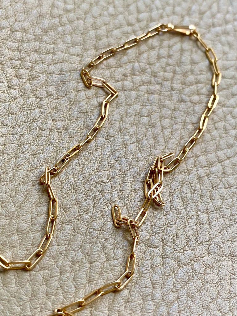 Skinny vintage paper clip chain in 18k gold - 15.6 inch length