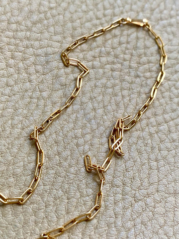 Skinny vintage paper clip chain in 18k gold - 15.6 inch length