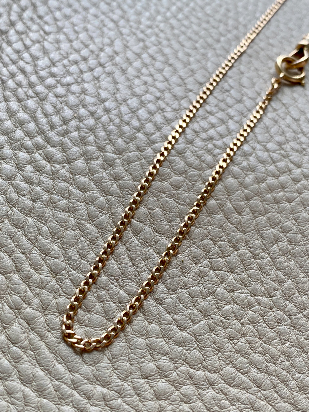 Antique Scandinavian 18k Gold Skinny Pressed Curb Link - Watch Chain Necklace with Swivel Dog Clip - 18.5 inch length