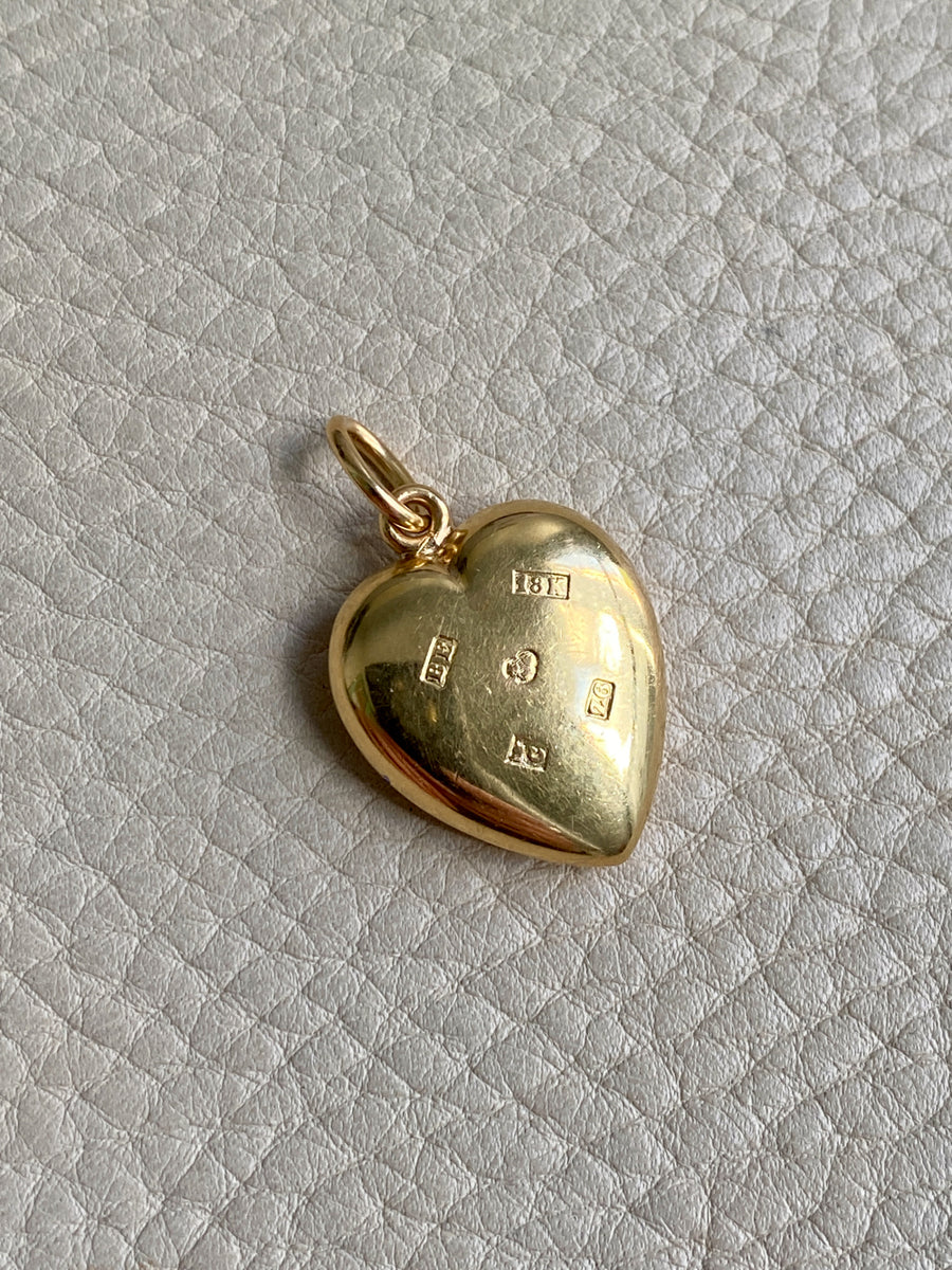 1902 Antique Puffy Heart Pendant in 18k Gold - Excellent!