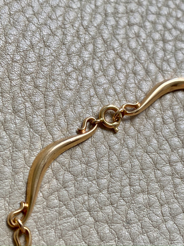 Curly swooped bar link choker necklace - Vintage 18k gold - 15 inch length