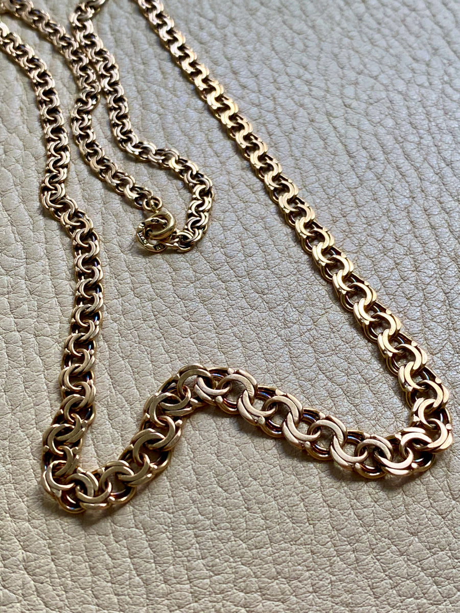 1958 Stockholm Sweden, Double Link Chain Graduated Width Necklace in 18k Gold - 17 inch length