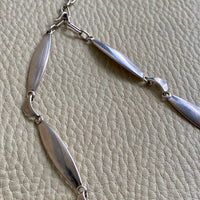 1950s Danish Modernist Almond and Crescent Moon Link Necklace in Sterling Silver by Arne Johansen- Adjustable length 15.6-17.5 inches