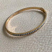 1958 Modernist Swedish 18k Gold Hinged Bangle with Pearls - by Stigbert - 7 inch interior circumference