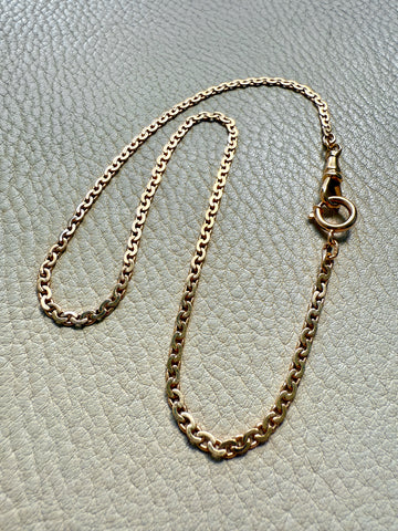 18k Gold Antique Virola Link Watch Chain Front Clasp Necklace - 15.6 inch length