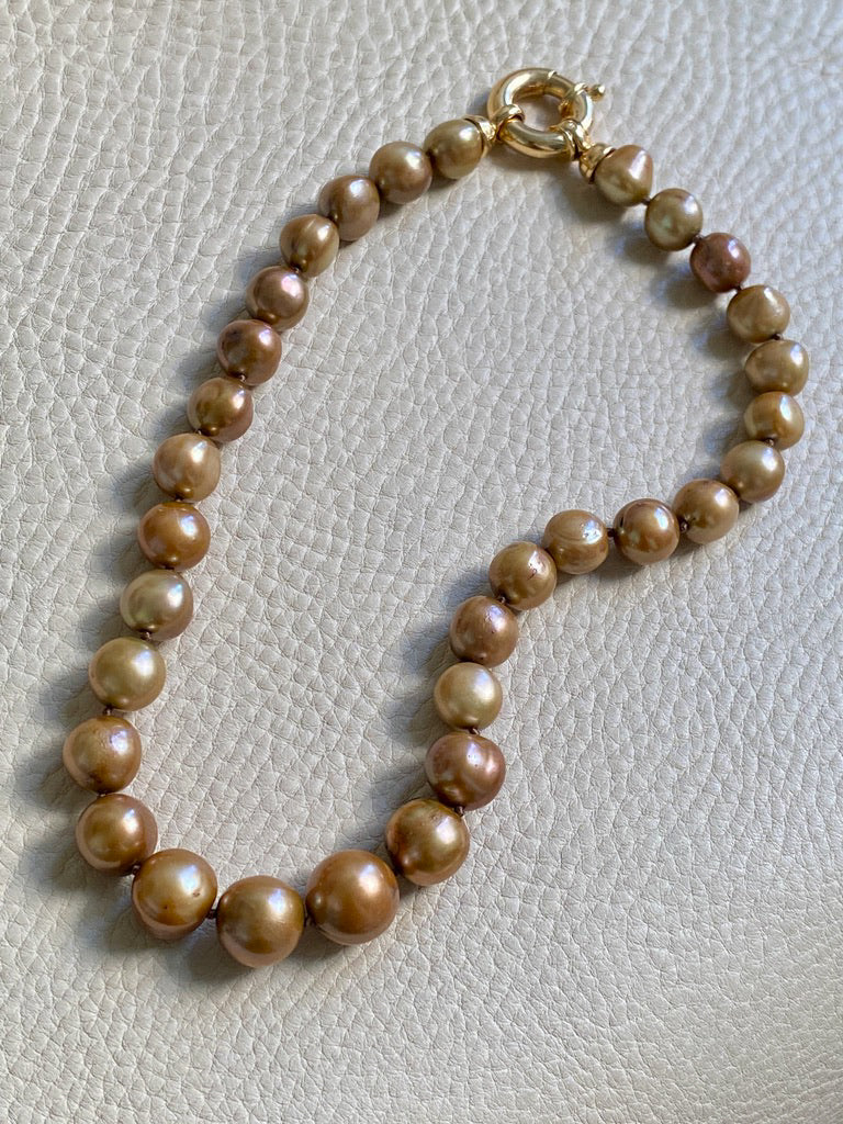 Vintage Cultured Pearl Necklace Graduated Width with 18k gold bolt clasp  - 17 inch length