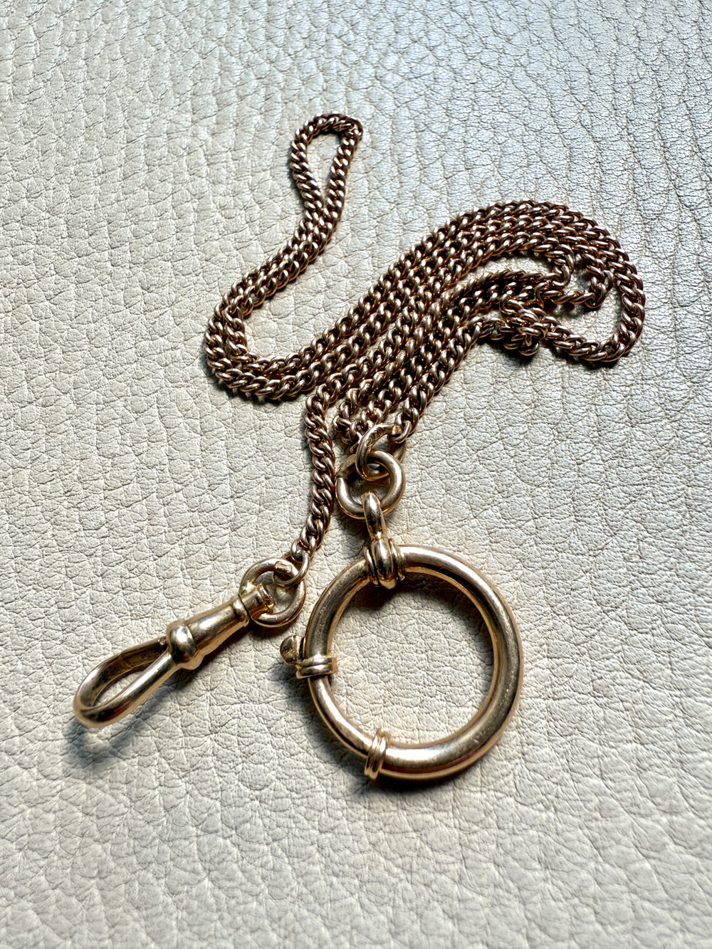 Antique 18k Gold Watch Chain Necklace with Large Bolt Clasp - 17.25 inch length