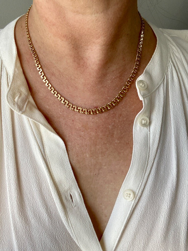 Vintage 1950s Double-link necklace - Solid 18k gold - 18 inch length