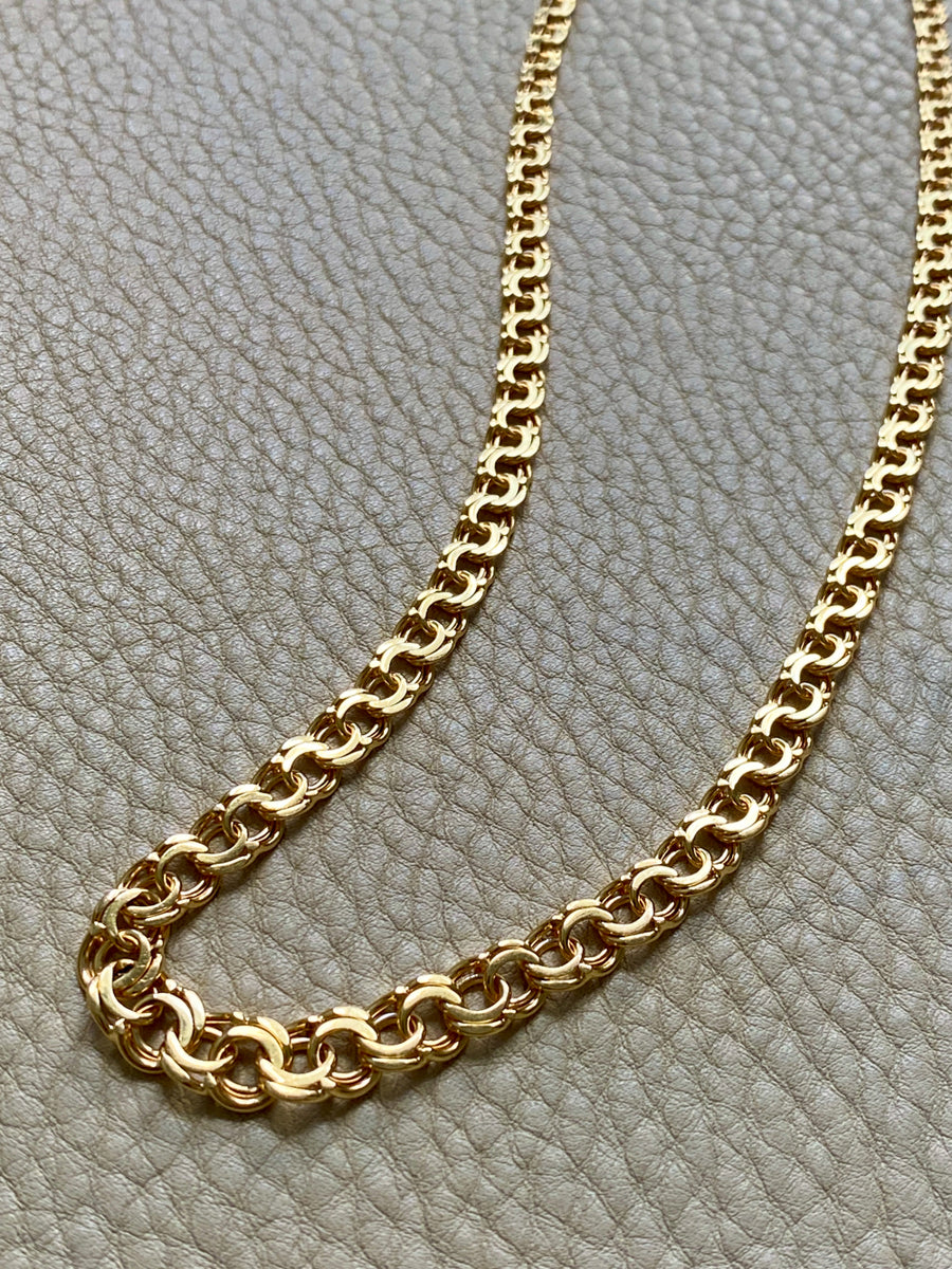 1964 Vintage Graduated Width Double Link Necklace in 18k Yellow Gold - 18 inch length