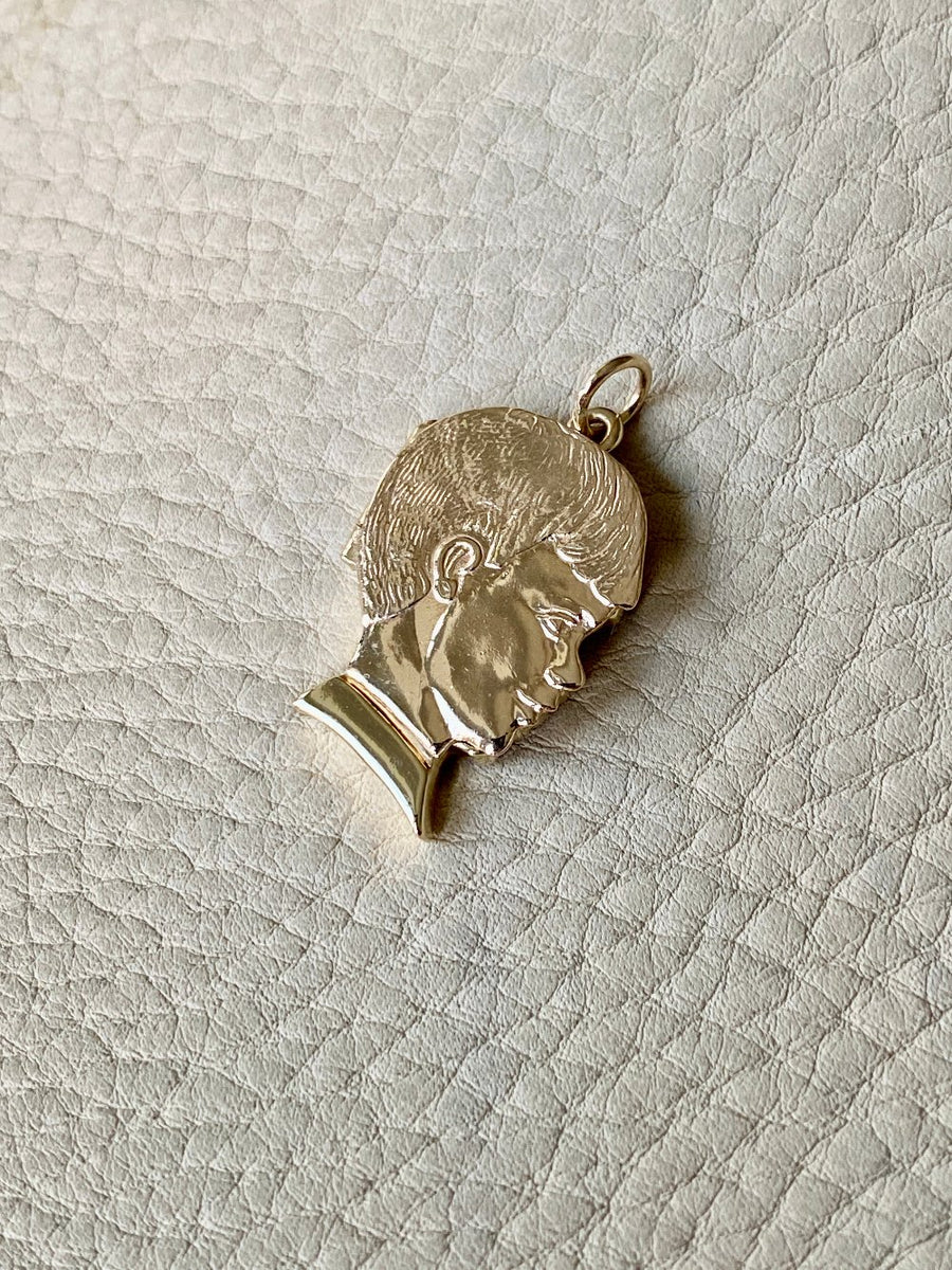 Vintage 14k Gold Large Empty Boy Head Locket Pendant