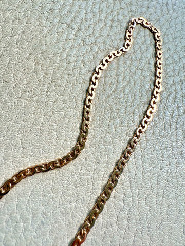 18k Gold Antique Virola Link Watch Chain Front Clasp Necklace - 15.6 inch length