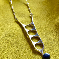 Sterling silver Modernist GeWe Rod Link necklace with Blue Lapis Lazuli stone - 18.9 inch length