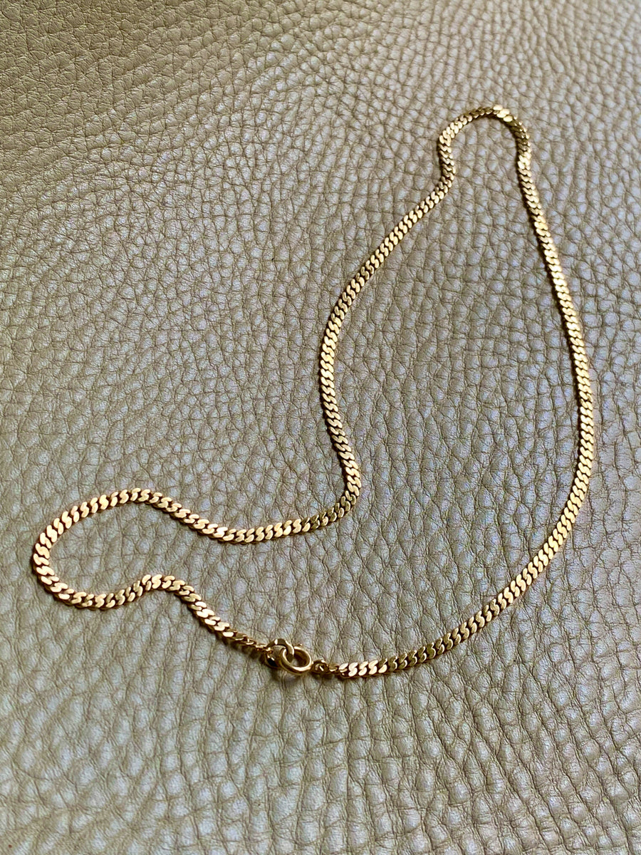 1929 Swedish Vintage Pressed Curb Link 18k Gold Necklace - 17 inch length