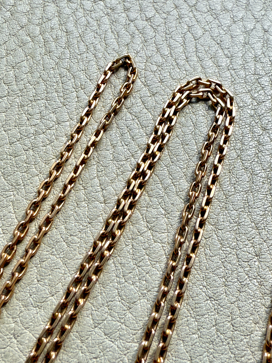 1907 Swedish Antique 18k Longuard Biker Link Necklace with Dog Clip - 49 inch length