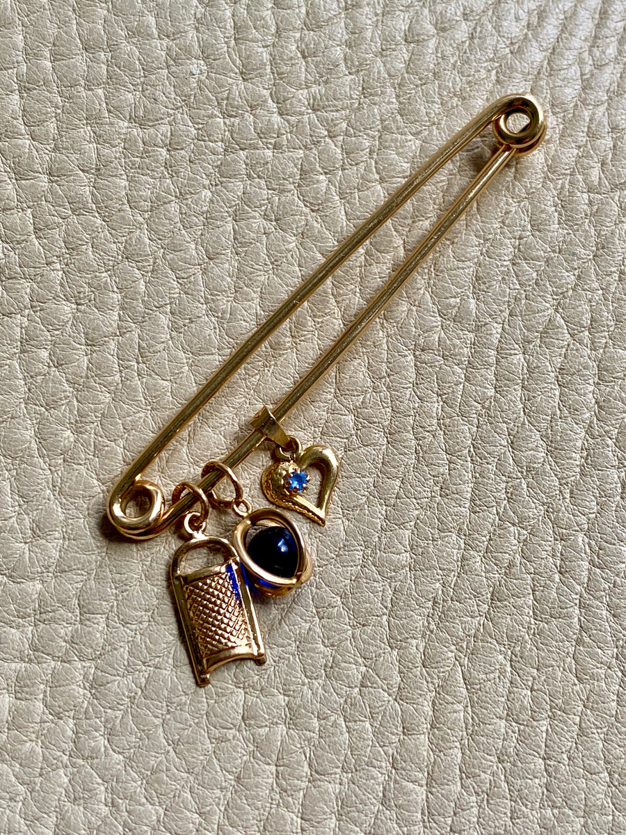 1965 Swedish Vintage 18k gold safety pin brooch or chain extender