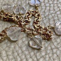 1964 Double link charm bracelet in 18k gold with quartz hearts- 7.75 inch length