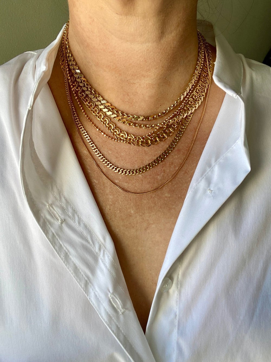 Mirrored double link chain necklace in 14k gold - Excellent 32” long length!