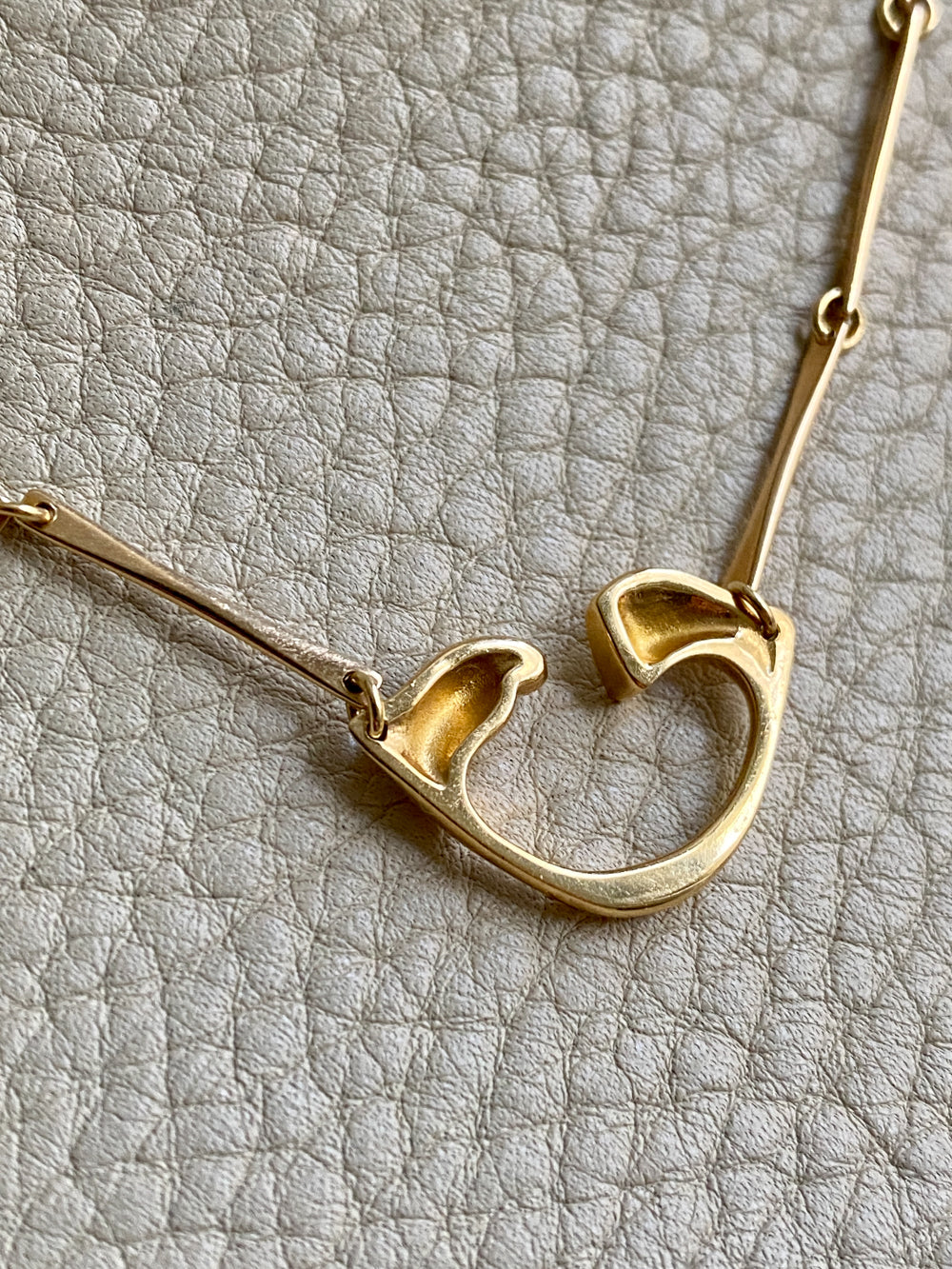 Finnish 18k gold bar link necklace with stylized heart centerpiece - 16.5 inch length