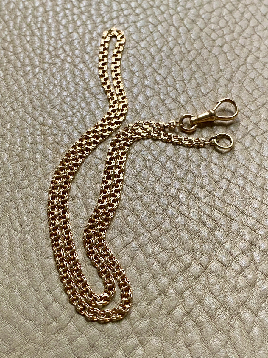 Double Link Necklace with Watch Chain Dog clip in 18k gold - 18 inch length