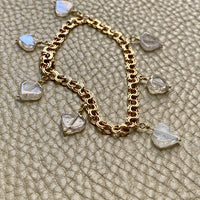 1964 Double link charm bracelet in 18k gold with quartz hearts- 7.75 inch length