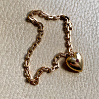 18k Gold Italian Vintage Biker Link Bracelet with 1964 Leap Day Heart set with Ruby - 7.25 inch length