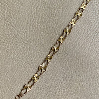 Midcentury Engine Turned 10k Gold Flowers and Fans Link Bracelet - 7.5 inch length