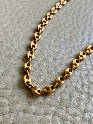 18k Gold Vintage Italian Puffy Mariner Link Chain Necklace - 18.1 inch length