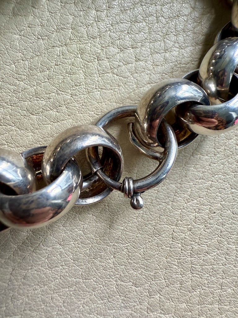 Chubby Antique Silver Rolo Link Bracelet - Circa 1900 - 6.5 inch interior circumference