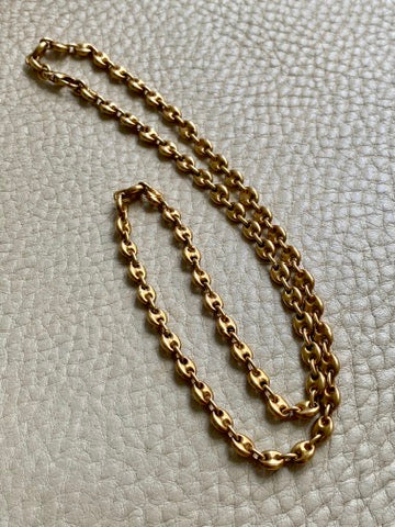 18k Gold Vintage Italian Puffy Mariner Link Chain Necklace - 18.1 inch length