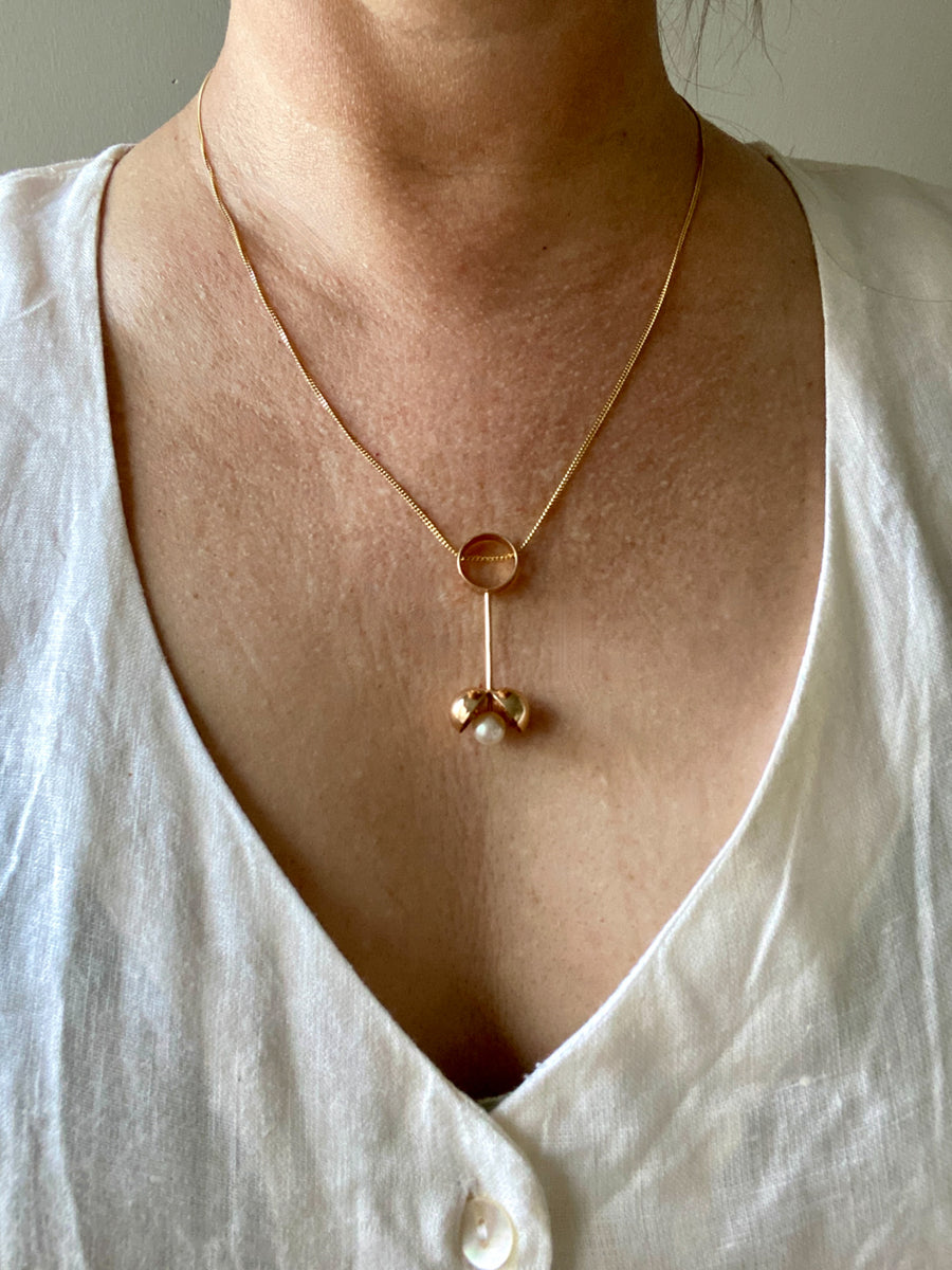 1968 Vintage 14k gold pearl pendant by Olli Auvinen for Westerback