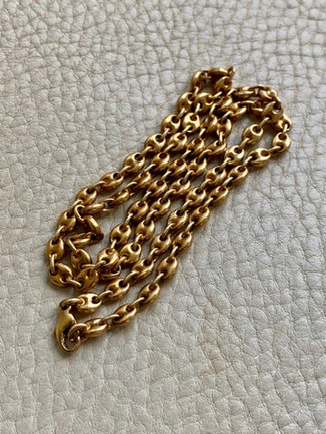 18k Gold Vintage Italian Puffy Mariner Link Chain Necklace - 18.1 inch length