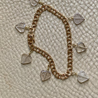 1964 Double link charm bracelet in 18k gold with quartz hearts- 7.75 inch length