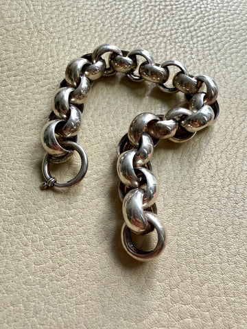 Chubby Antique Silver Rolo Link Bracelet - Circa 1900 - 6.5 inch interior circumference