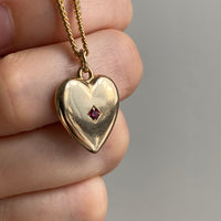 14k gold vintage charm or pendant - Heart with Faceted Ruby