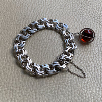 Chunky Sterling Silver Double Link Bracelet with Orb charm - 8 inch length