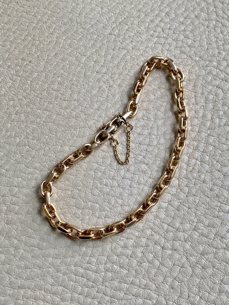 Early 1900s Era Biker Link Bracelet in 14k Gold by Bernhard Hertz - 7.5 inch length