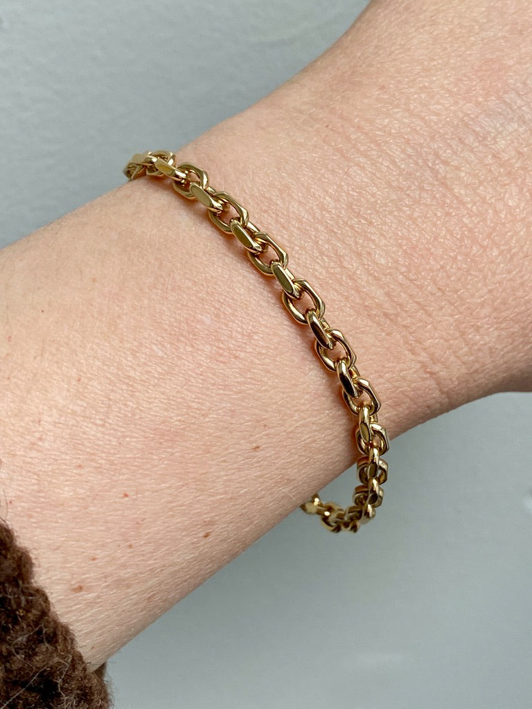 Early 1900s Era Biker Link Bracelet in 14k Gold by Bernhard Hertz - 7.5 inch length